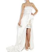 2010-2011 Alexander McQueen Strapless Ivory Silk Dress w Hand Embroidered Flowers & Train