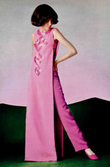 Documented 1969 Pierre Cardin Couture Pink Silk Crepe Diamond Beaded Dress w Overlay