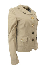 Early-mid 2000s Burberry Khaki & Gold Button Hip Flare Jacket