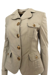 Early-mid 2000s Burberry Khaki & Gold Button Hip Flare Jacket