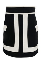 Spring 2015 Balmain Graphic Black and White Denim Mini Skirt