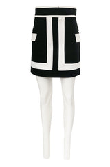 Spring 2015 Balmain Graphic Black and White Denim Mini Skirt