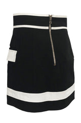 Spring 2015 Balmain Graphic Black and White Denim Mini Skirt