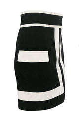 Spring 2015 Balmain Graphic Black and White Denim Mini Skirt