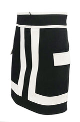 Spring 2015 Balmain Graphic Black and White Denim Mini Skirt