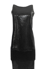 Fall 1974 Bill Blass Densely Covered Black Sequin Fringed Tunic & Skirt Dress Set
