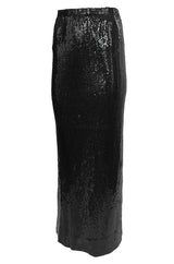Fall 1974 Bill Blass Densely Covered Black Sequin Fringed Tunic & Skirt Dress Set