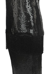 Fall 1974 Bill Blass Densely Covered Black Sequin Fringed Tunic & Skirt Dress Set