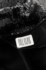 Fall 1974 Bill Blass Densely Covered Black Sequin Fringed Tunic & Skirt Dress Set