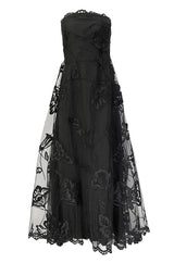 Fall 2006 Bill Blass Strapless Strapless Black Applique Floral & Net Dress