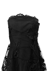 Fall 2006 Bill Blass Strapless Strapless Black Applique Floral & Net Dress