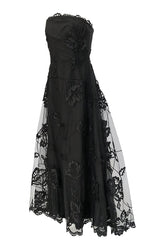 Fall 2006 Bill Blass Strapless Strapless Black Applique Floral & Net Dress