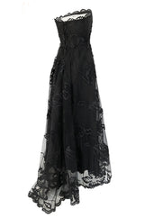 Fall 2006 Bill Blass Strapless Strapless Black Applique Floral & Net Dress