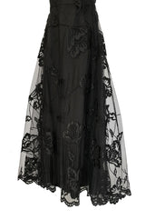 Fall 2006 Bill Blass Strapless Strapless Black Applique Floral & Net Dress