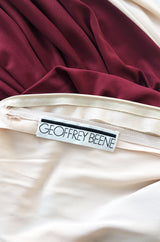 Fall 1973 Geoffrey Beene Graphic Burgundy and Taupey Cream Jersey Dress