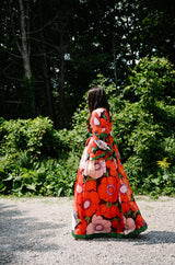 1970s Mollie Parnis Huge Floral Print Silk Organza Dress