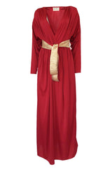 Documented 1980 Bill Tice Plunging Front Red Jersey & Gold Belt Dress