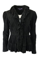 1990s Ralph Lauren Intricately Pleated & Seamed Black Suede Jacket