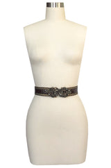 1980s Emanuel Ungaro Alligator and Metal Buckle Brown Leather Belt