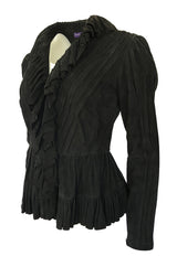 1990s Ralph Lauren Intricately Pleated & Seamed Black Suede Jacket
