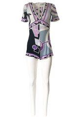 1970s Emilio Pucci Pale Purple Print Silk Jersey One Piece Playsuit