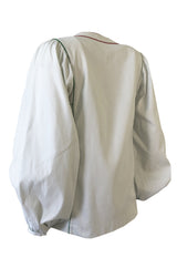 1970s Yves Saint Laurent Ribbed & Piped Cotton Top w Balloon Sleeves