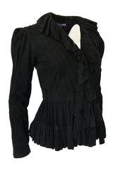 1990s Ralph Lauren Intricately Pleated & Seamed Black Suede Jacket