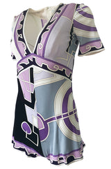 1970s Emilio Pucci Pale Purple Print Silk Jersey One Piece Playsuit