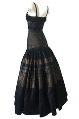 c 1945 Adrian Original Couture Black & Metallic Gold Silk Skirt & Top Dress Set