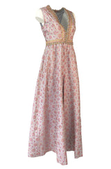 1960s I. Magnin Pale Pink & Lavendar Metallic Beaded Wide Leg Jumpsuit