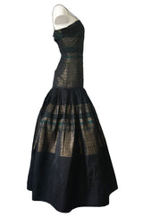 c 1945 Adrian Original Couture Black & Metallic Gold Silk Skirt & Top Dress Set