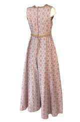 1960s I. Magnin Pale Pink & Lavendar Metallic Beaded Wide Leg Jumpsuit