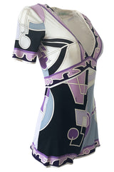 1970s Emilio Pucci Pale Purple Print Silk Jersey One Piece Playsuit