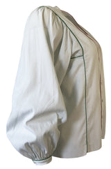 1970s Yves Saint Laurent Ribbed & Piped Cotton Top w Balloon Sleeves