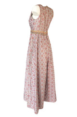 1960s I. Magnin Pale Pink & Lavendar Metallic Beaded Wide Leg Jumpsuit