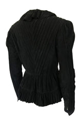 1990s Ralph Lauren Intricately Pleated & Seamed Black Suede Jacket