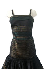 c 1945 Adrian Original Couture Black & Metallic Gold Silk Skirt & Top Dress Set
