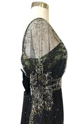 c.1910 Toutmain Paris Hand Beaded & Sequin Black Silk & Net Trained Gown
