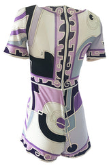 1970s Emilio Pucci Pale Purple Print Silk Jersey One Piece Playsuit