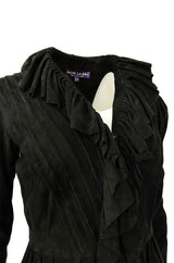1990s Ralph Lauren Intricately Pleated & Seamed Black Suede Jacket