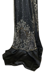 c.1910 Toutmain Paris Hand Beaded & Sequin Black Silk & Net Trained Gown