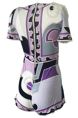 1970s Emilio Pucci Pale Purple Print Silk Jersey One Piece Playsuit