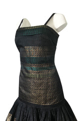 c 1945 Adrian Original Couture Black & Metallic Gold Silk Skirt & Top Dress Set