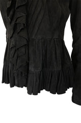 1990s Ralph Lauren Intricately Pleated & Seamed Black Suede Jacket
