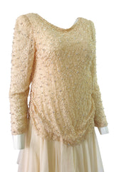1970s Stavropoulos Cream Beaded Lace & Silk Chiffon Ivory Dress
