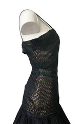c 1945 Adrian Original Couture Black & Metallic Gold Silk Skirt & Top Dress Set