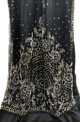 c.1910 Toutmain Paris Hand Beaded & Sequin Black Silk & Net Trained Gown