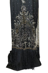 c.1910 Toutmain Paris Hand Beaded & Sequin Black Silk & Net Trained Gown