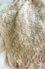 1970s Stavropoulos Cream Beaded Lace & Silk Chiffon Ivory Dress