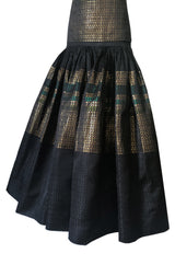 c 1945 Adrian Original Couture Black & Metallic Gold Silk Skirt & Top Dress Set